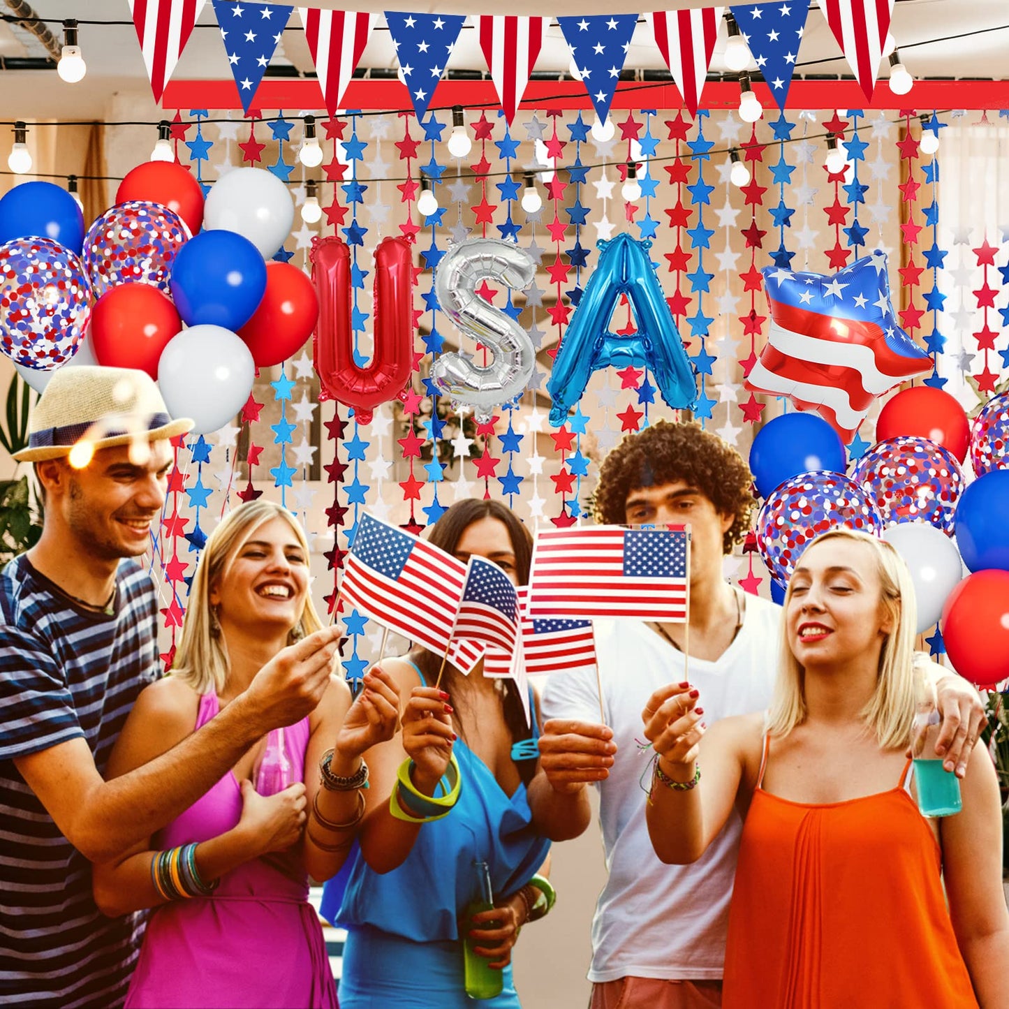 Red White And Blue Balloons Party Decorations With Patriotic Theme Foil Fringe Curtain For Graduation Party Supplies Nautical Ve