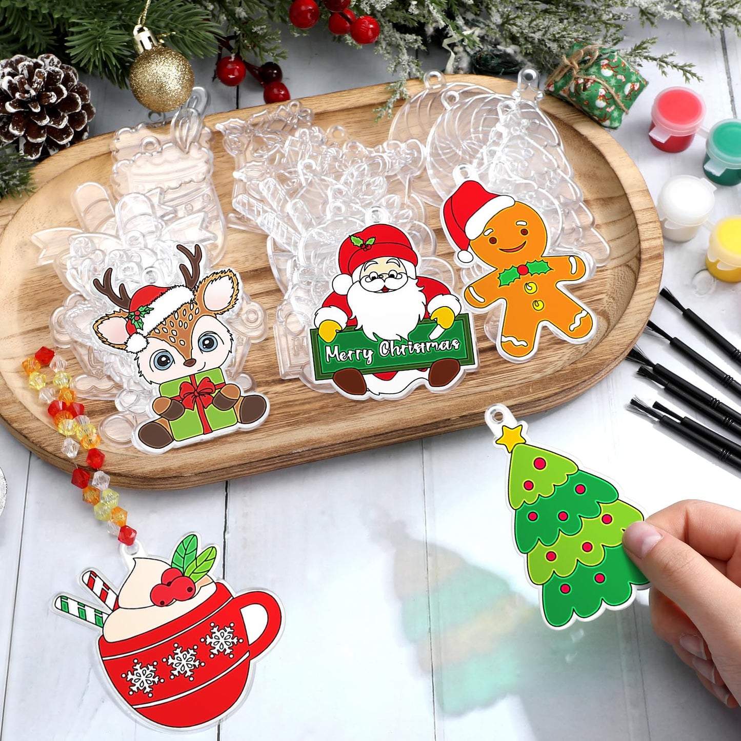 Beeveer Christmas Suncatcher Crafts Kit - 30 Sets DIY Window Paint Art, 3.5" Multicolor Acrylic Ornaments for Holiday Classroom Activities