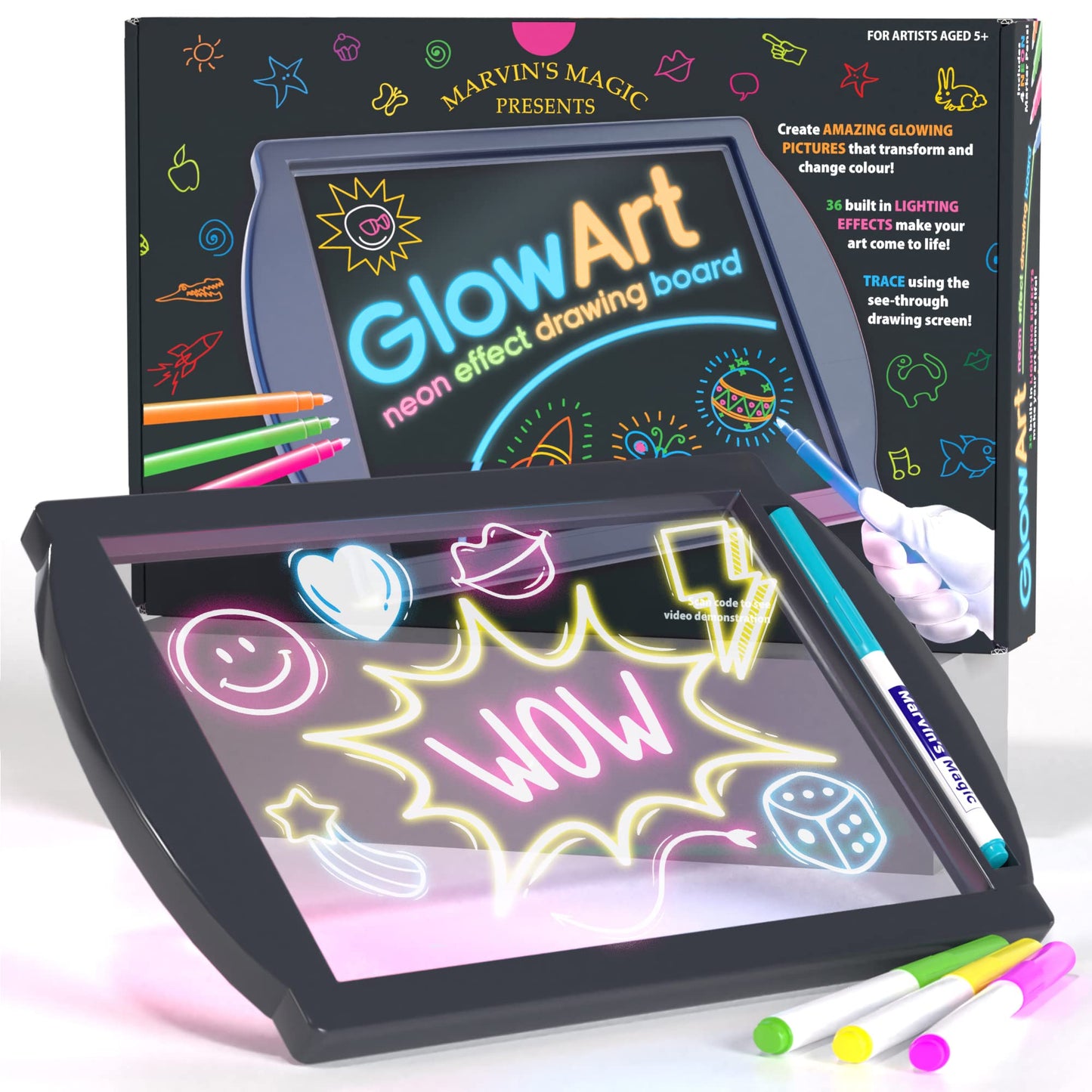 Marvins Magic - Neon Glow Craft Kit - Creative Set - Light Up Tracing Pad - Drawing Tablet Kids - Neon Magic Kit - Childrens Cr