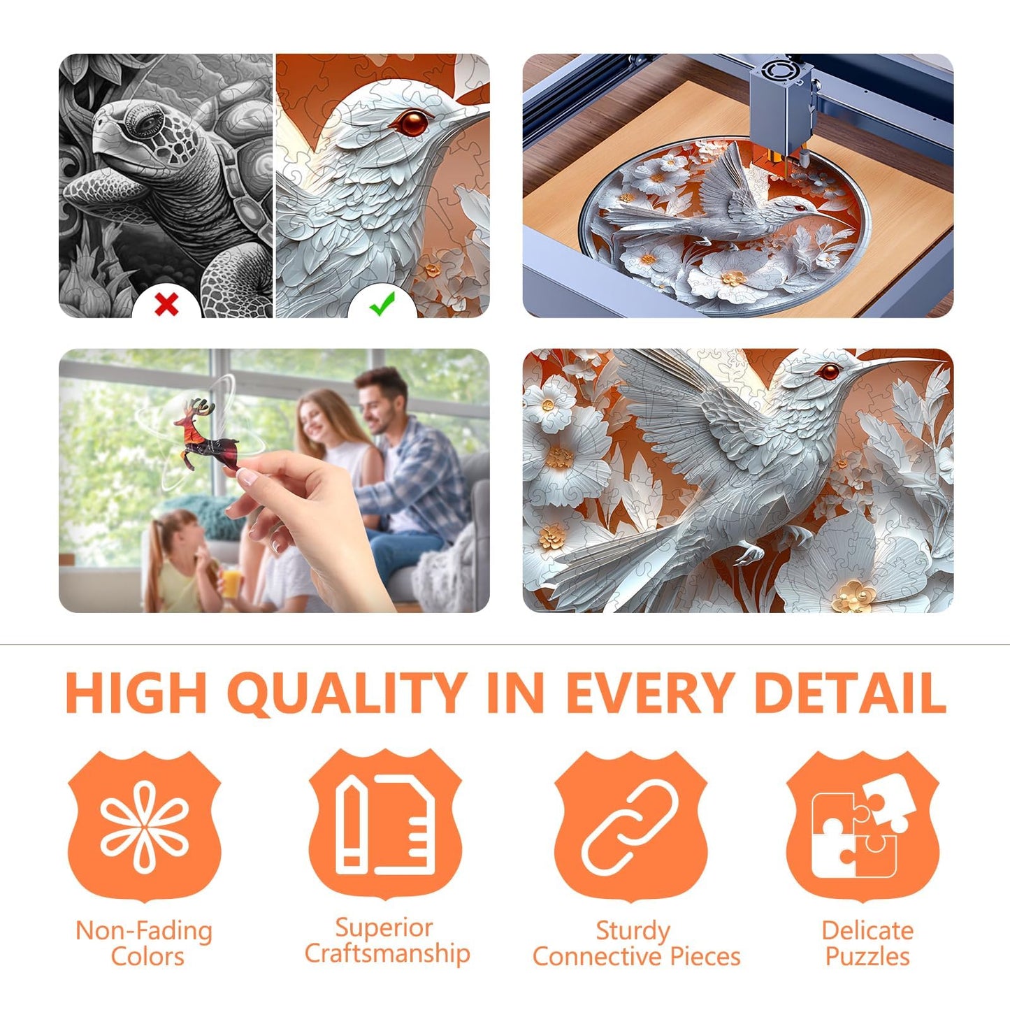 Wooden Puzzles for mature-themeds -Flat Puzzle with 3D Visual Effect  Irregular Shape Hummingbird Puzzle  Paper Sculpture Jigsaw  Wood Puzzles mature-themed  Good Gifts Idea (M-11.4 * 11.4in-200 Pieces)