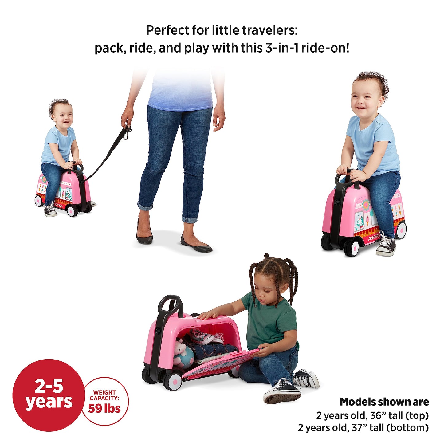 Radio Flyer 3-in-1 Happy Trav’ler Ice Cream Truck Ride-On Toy, Large, Plastic, Ages 2-5