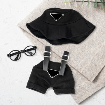 Clothes for Labubu(NO Doll) - Hat & Overalls Set for Labubu for LABUBU 17CM Dolls  Handcrafted Crochet Clothes Set  enhanced Fashion Cute Outfit for Dress Up  Play & Collector Display (Black)