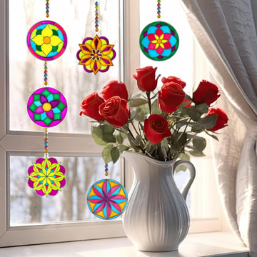 Ayhuhra 30 Sets Mandala Suncatchers Craft Kits Stained Glass DIY Window Paint Art Flower Suncatcher Kits for Spring Summer Party