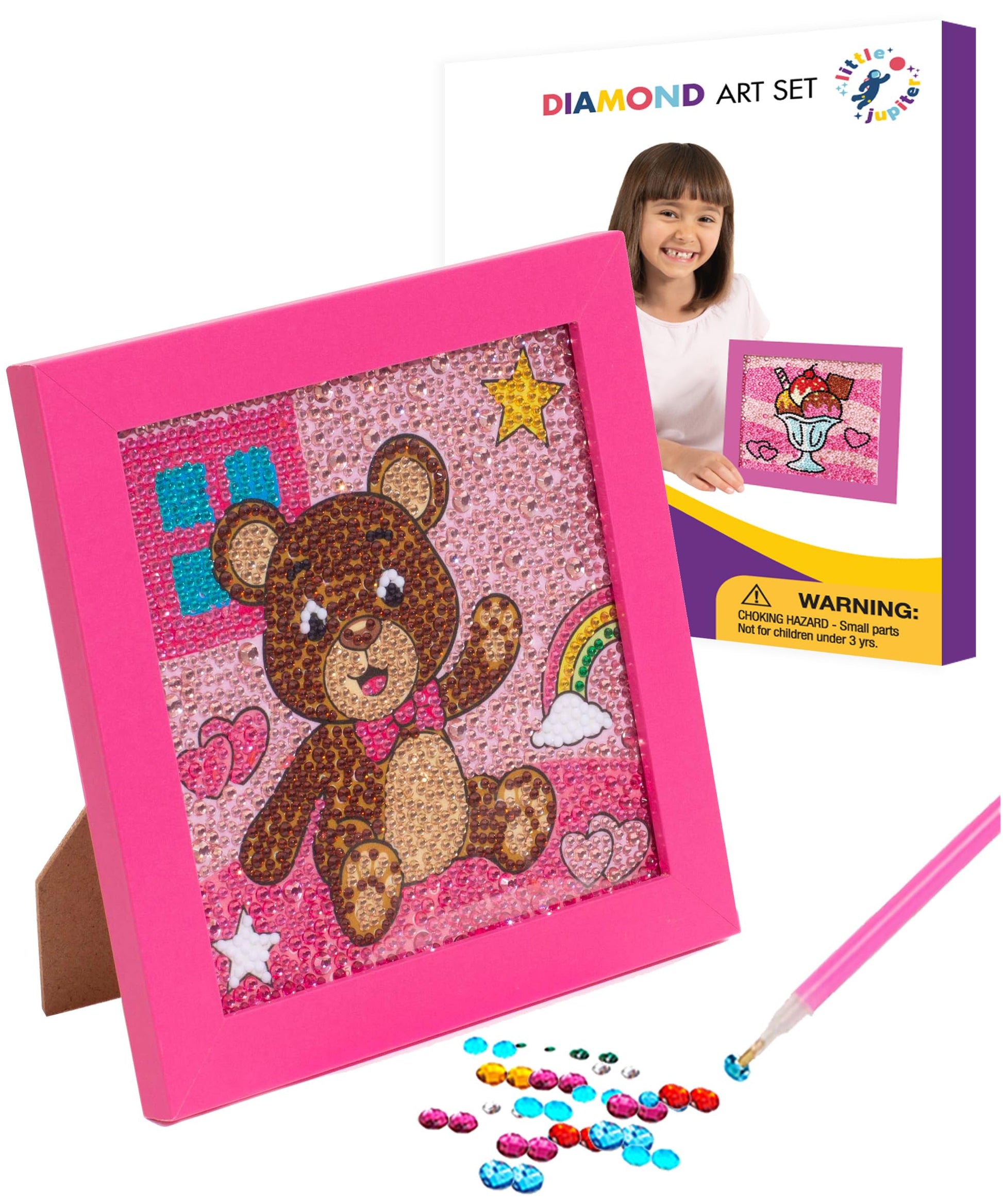 Little Jupiter Diamond Art Kits for Kids w/ 7 1/8  x 7 1/8  Frame - Kids Diamond Art - Kids Diamond Craft Kits - Kids Diamond Ar