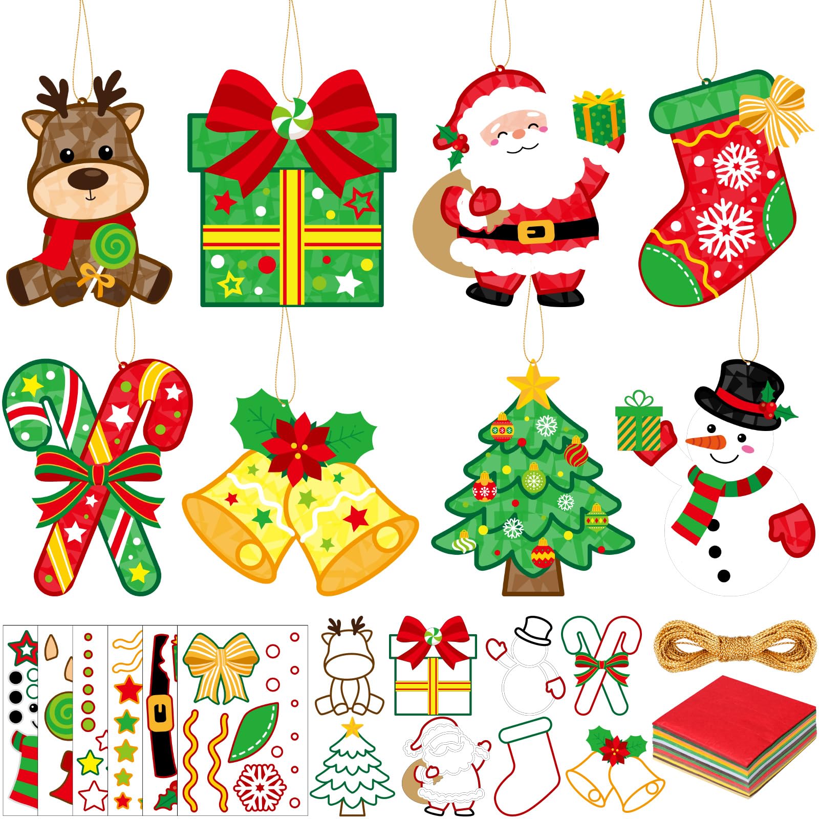 DoubleFill 48 Sets Christmas Suncatchers Craft Kit Ornaments Stained Glass Christmas Window Arts and Crafts Kit for Classroom Ho