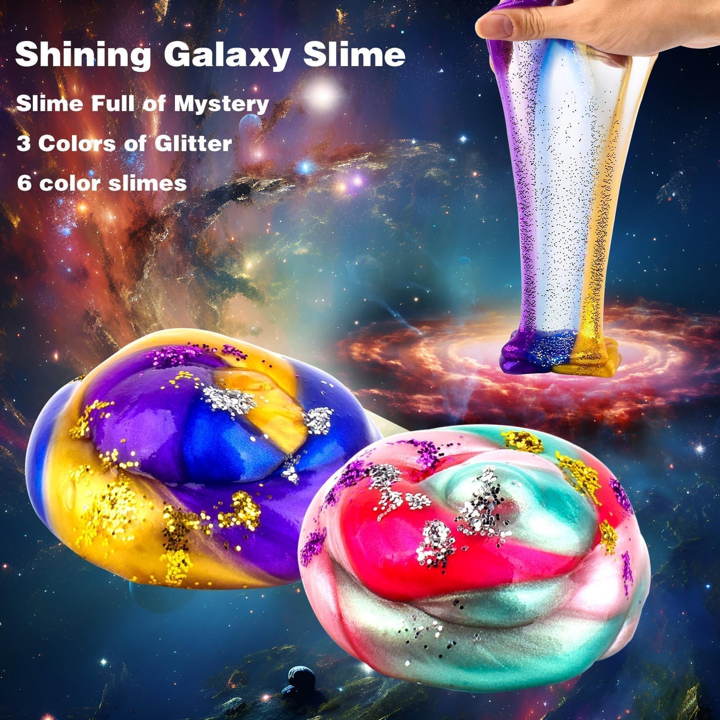 WUJYLY Galaxy Slime Kit, 46 Pack Non-Sticky Mini Slime, Soft PVA Stress Relief Toys for Kids, Goodie Bags & Easter Stocking Stuffers