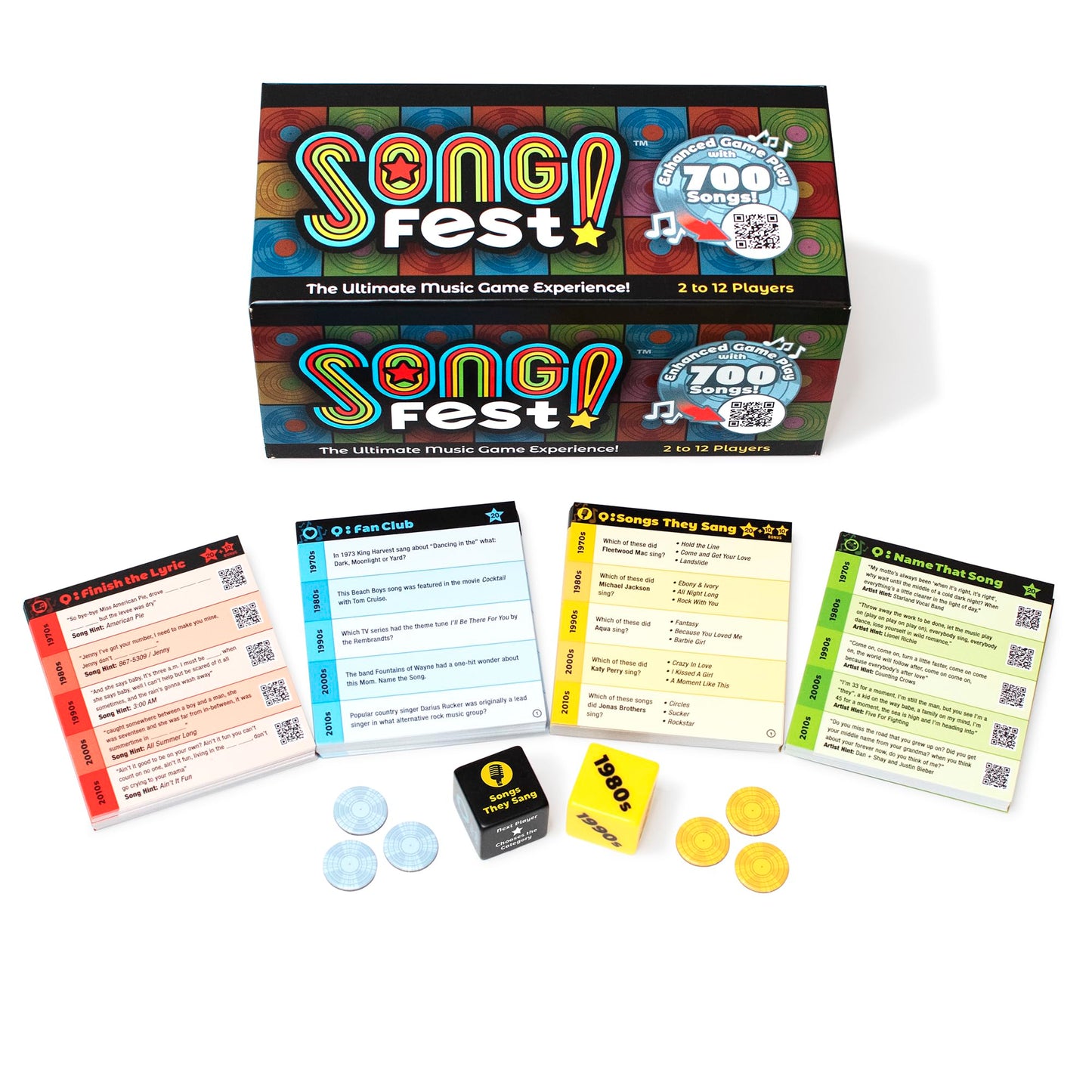 SongFest Music Trivia Game | 1000 Questions, 4 Categories, 5+ Decades | Multicolor, 4.8" x 9.75", Plastic, Whatz Games