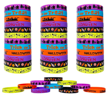 JAKADYUKS 60pcs Halloween Silicone Bracelets Party Rubber Wristband Trick or Treat Gifts School Gifts Supplies Return Gifts Bulk