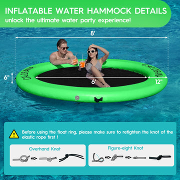 Calobana Float Ring 8Ft Inflatable Water Hammock Island With Mesh Tanning Pool Lounger Float For Adults Round Floating Mat Raft