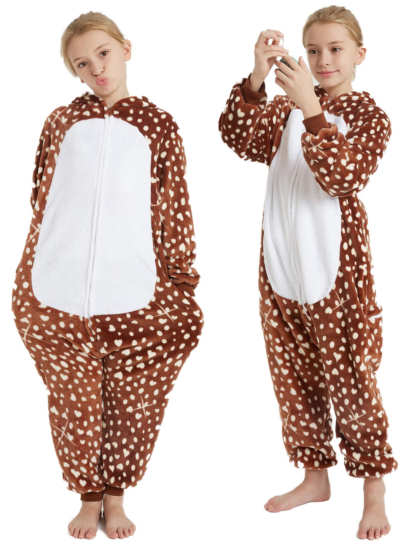 Calanta Deer Onesie Kids Reindeer Costume Girls Animal Pajamas Halloween Christmas Cosplay Party.Sika Deer.140