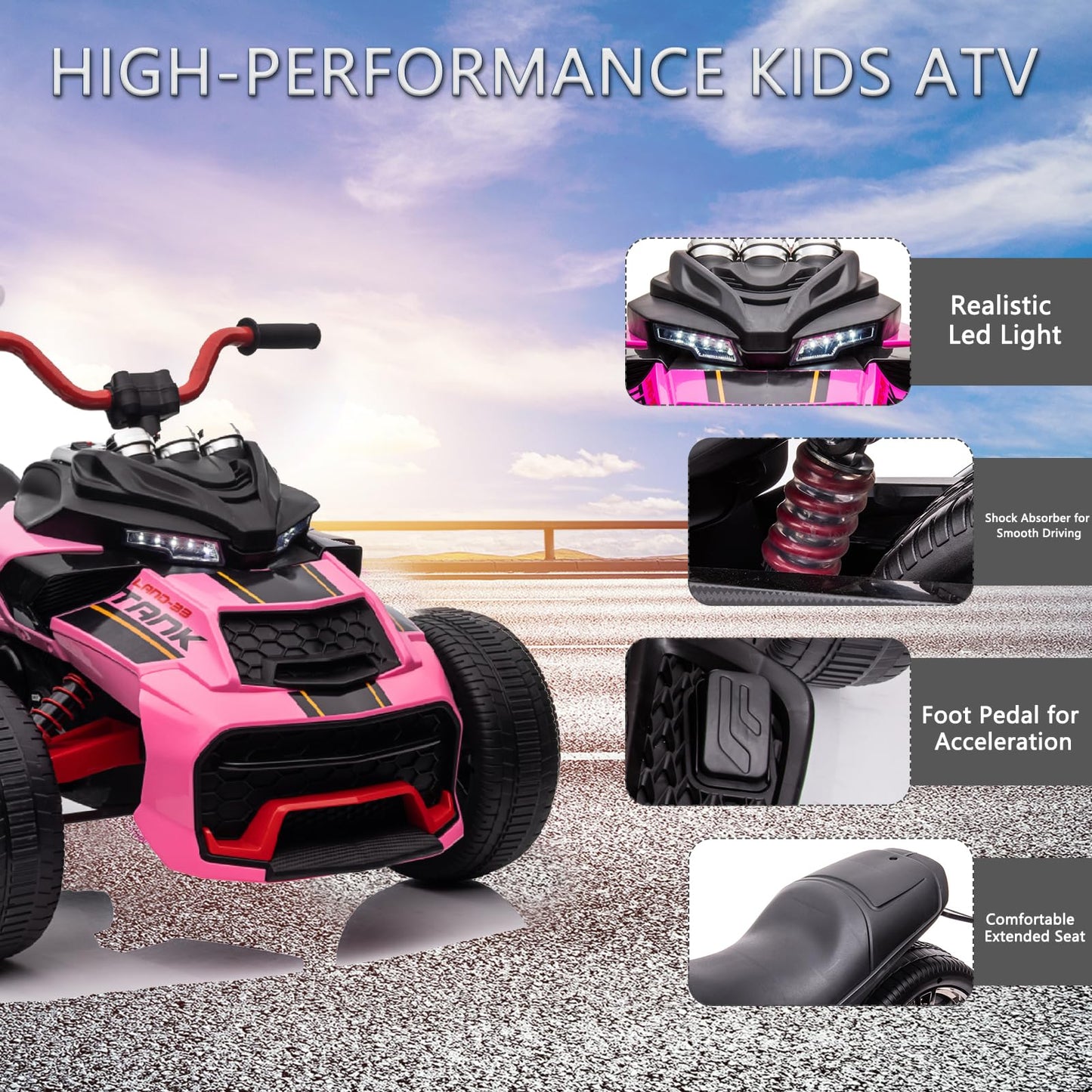 Luibas 24V Kids Ride On Atv, Battery Powered Electric Ride On Toy For Boys Girls With High Low Speeds, Rink Ride On Car 3 Wheele