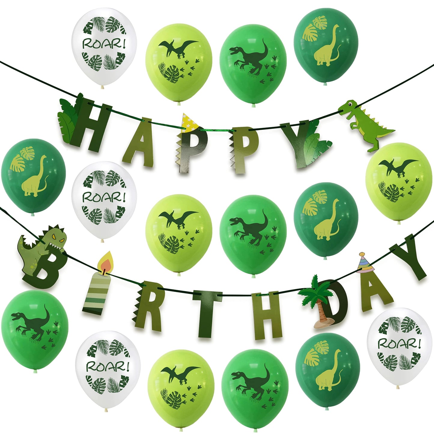 Tmppdeco Dinosaur Birthday Banner And Balloons Kit - Dinosaur Happy Birthday Sign, Dinosaur Theme Party Banners