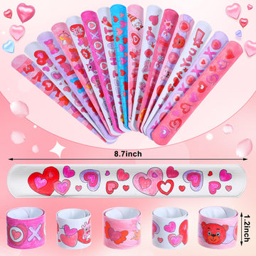 Quelay 120 Pcs Valentines Slap Bracelets Valentine's Day Crafts Color Your Own Slap Bracelets White Blank Snap Wristbands Bulk V