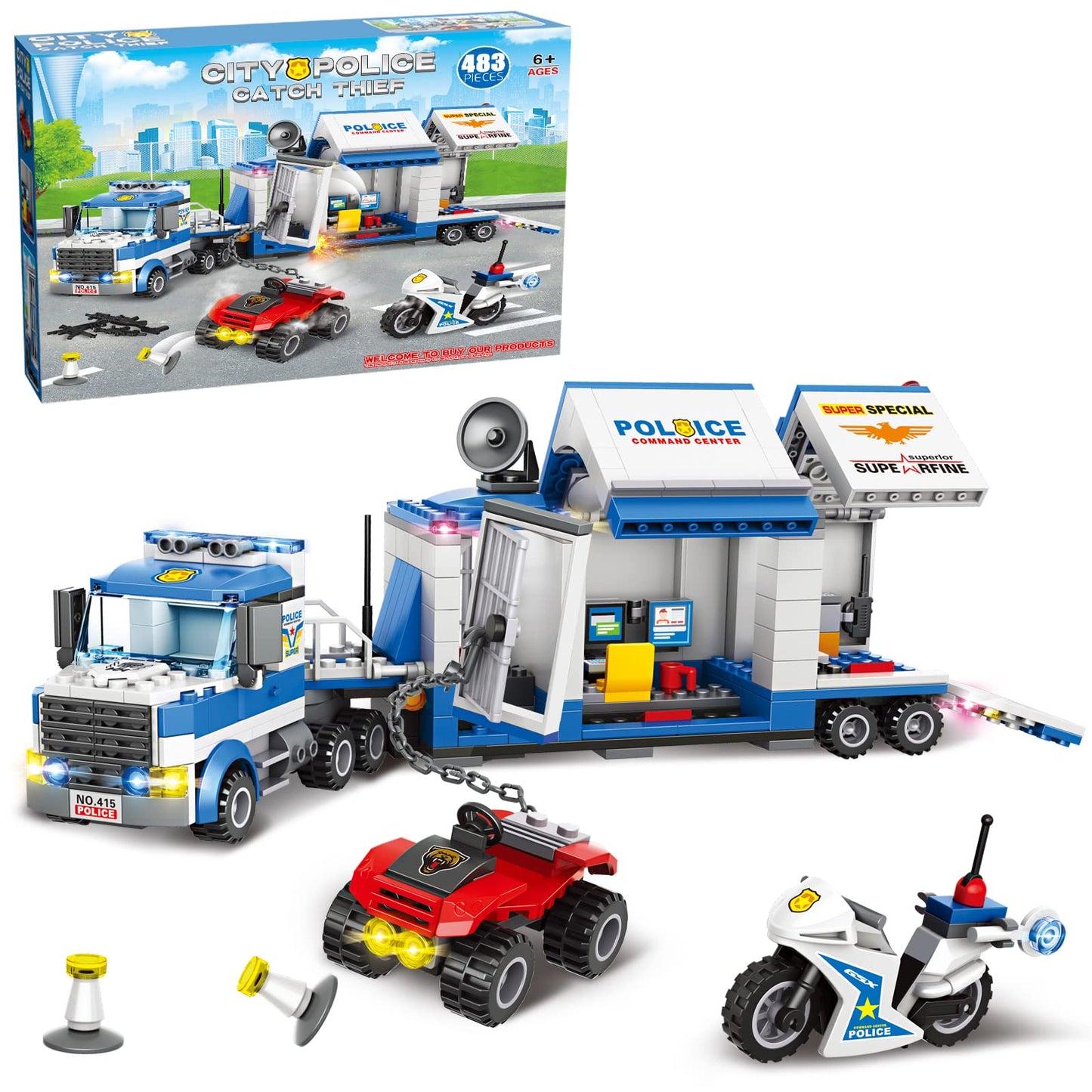 City Police Mobile Command Center Truck Building Blocks Kit Toys, Police Vehicles Series Prison Break Jail Set with Action Cop M