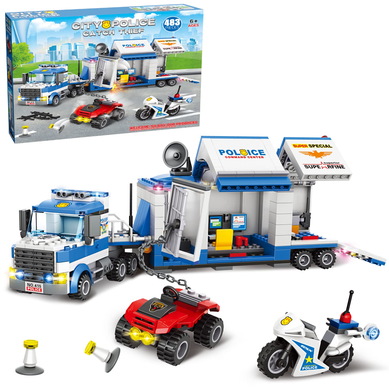 City Police Mobile Command Center Truck Building Blocks Kit Toys, Police Vehicles Series Prison Break Jail Set with Action Cop M
