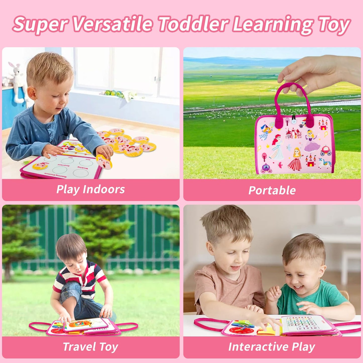 Montessori Busy Board For Toddlers 1-3 Years Sensory Activity Board With Zipper, Buckle, Laces - Educational Travel Toy, Learnin