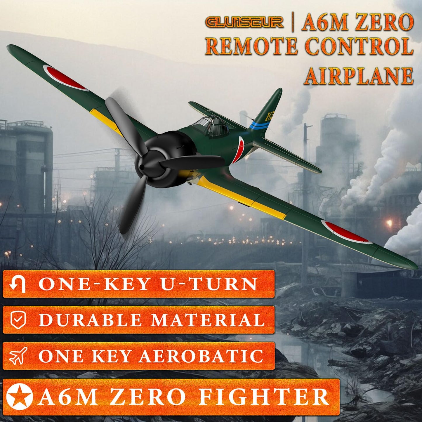 GLUISEUR RC Plane 4 Channel Remote Control Airplanes, 4-CH RC Airplane Ready to Fly Zero-Fighter Radio Controlled Aircraft for B