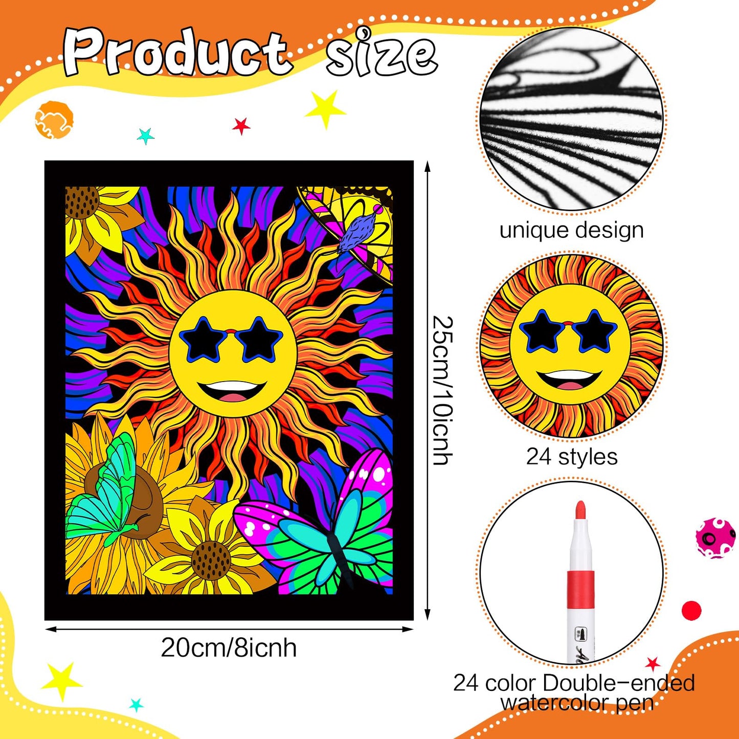 Zhanmai Pack of 48 Velvet Coloring Posters and Watercolor Pens Animal Fuzzy Velvet Coloring Posters for Adults Teenagers Large C