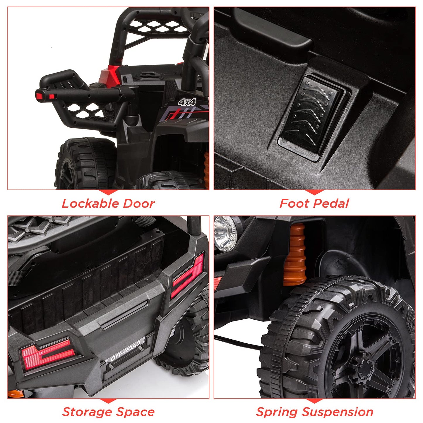Nasitip 12V Kids Ride On Car Truck W/Parent Remote Control, Spring Suspension, Led Lights, Aux Port, Music (Red, No Tent)