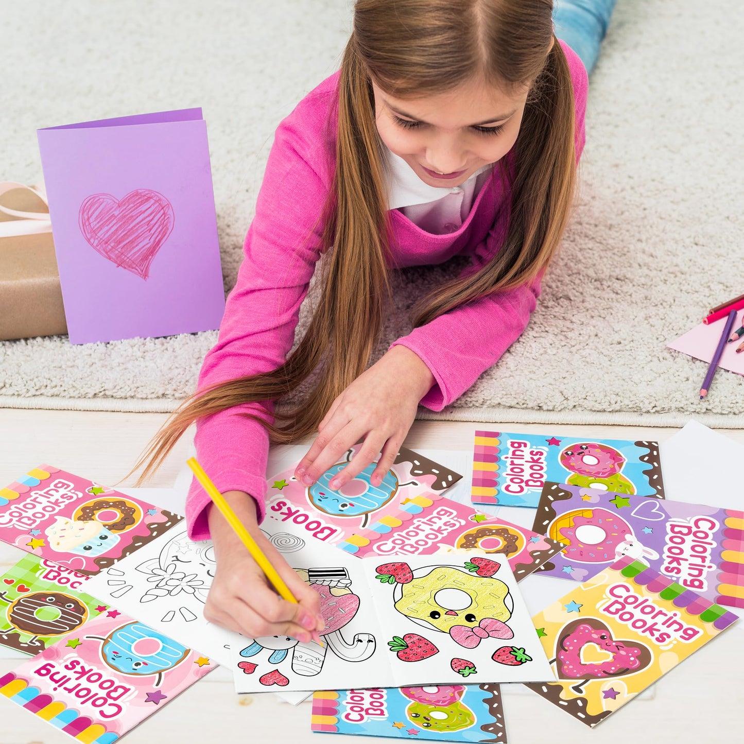 X1zuue Valentines Day Coloring Books for Kids - 48Pcs Bulk Donut Mini Coloring Booklet DIY Art Drawing Book with Dessert?Doughn