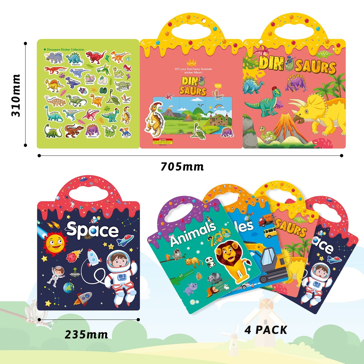 Sticker Book Reusable - 4 Sets Sticker Pads - Removable Stickers Toy For Kids Fashion Activity, Creative Sticker Story Books For
