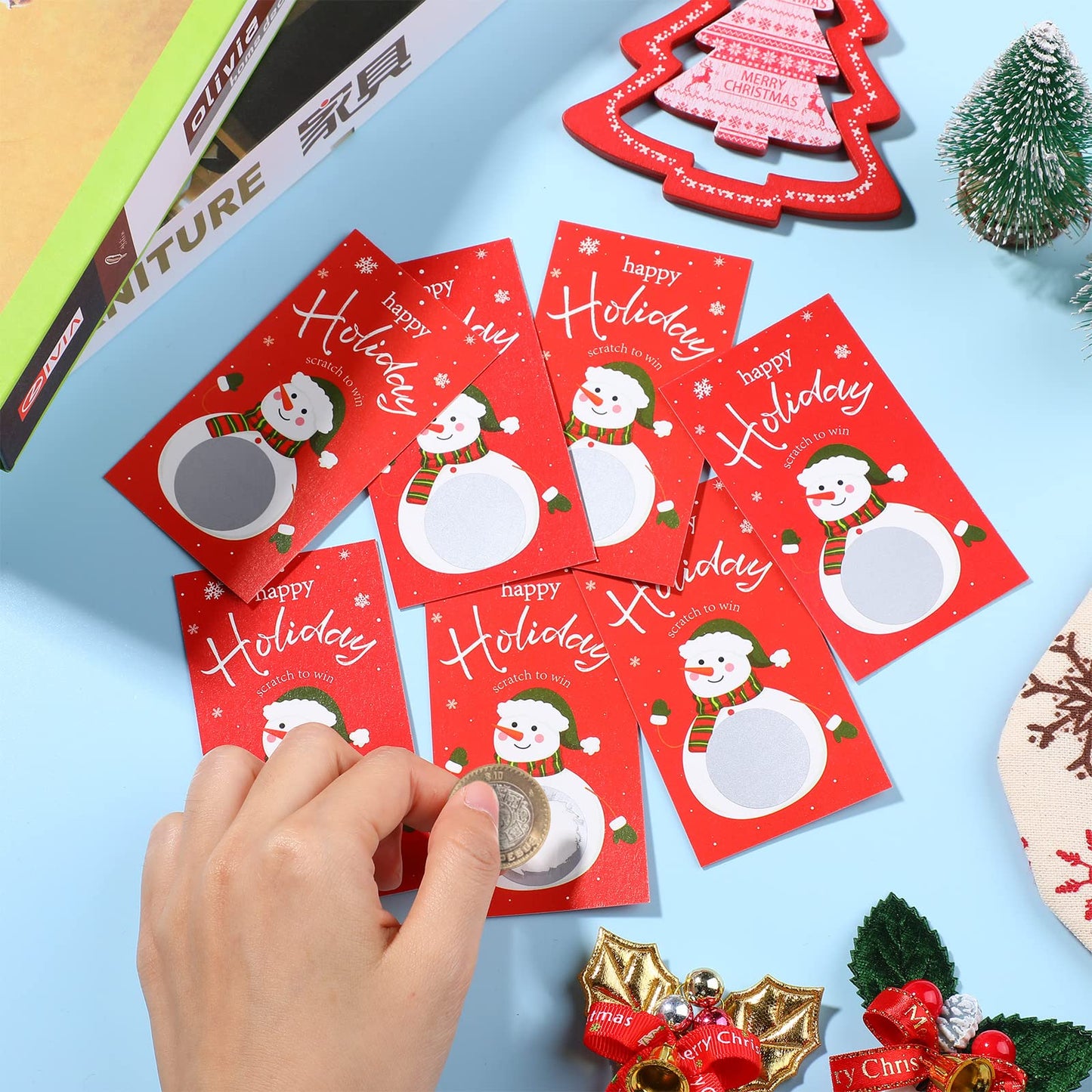 Outus 50 Pieces Christmas Scratch Off Cards Stickers Christmas Hawaii Party Games Vouchers Festive Raffle Tickets Holiday Busine