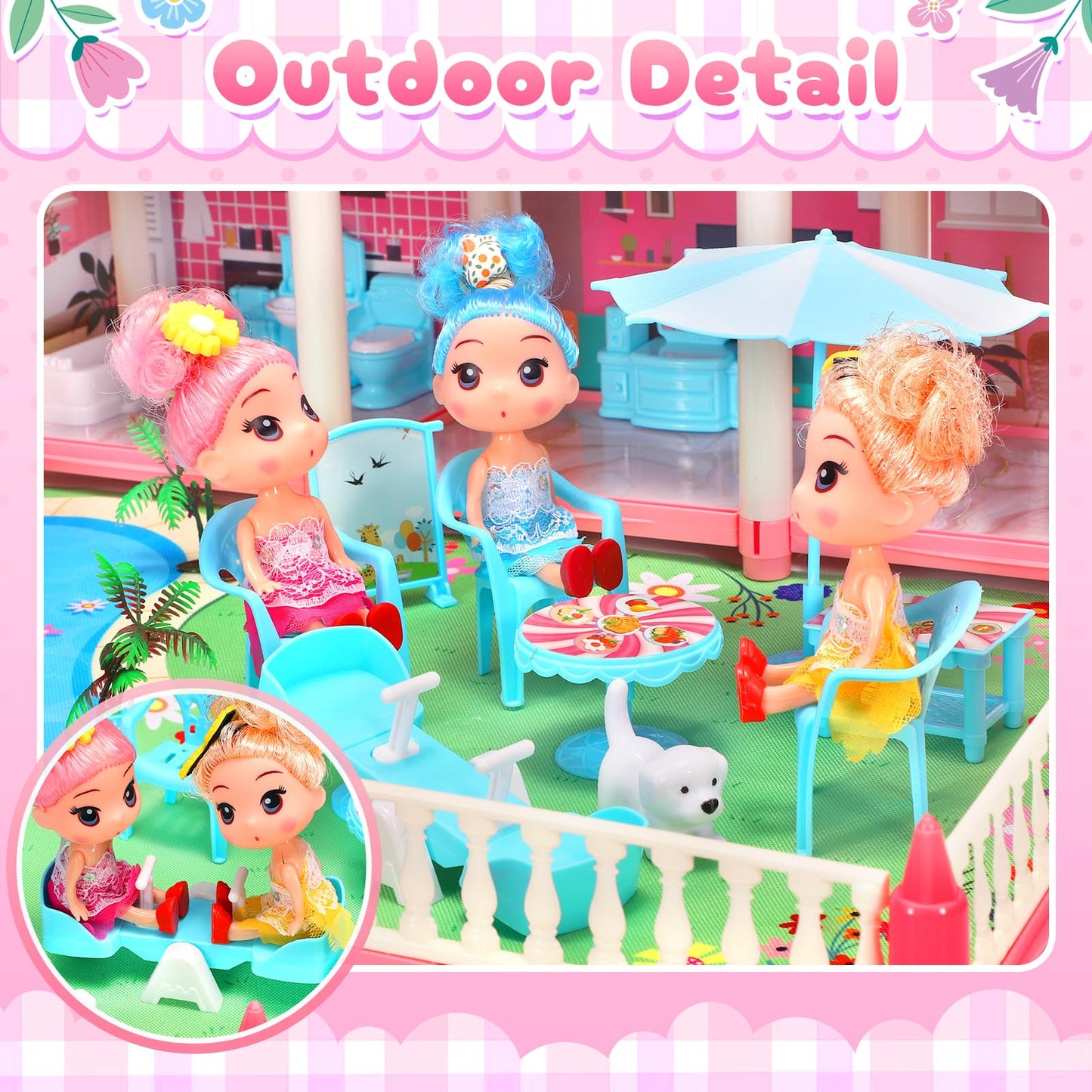 Amidear Dollhouse With 4-Story 11 Rooms, Dream Gift Princess Doll House Playset With Furniture Pool Slide, Pink Toddler Toy Hous