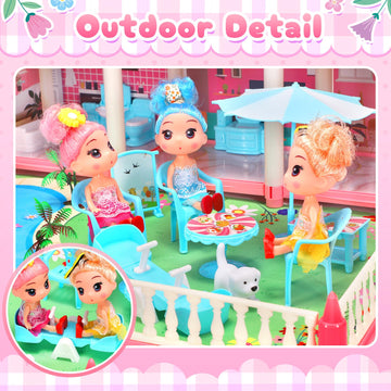 Amidear Dollhouse With 4-Story 11 Rooms, Dream Gift Princess Doll House Playset With Furniture Pool Slide, Pink Toddler Toy Hous