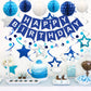 Meowtastic Birthday Decorations, Happy Birthday Banner With Honeycomb Balls, Stars Hanging Swirl Streamers, Circle Dots Garland, Happy Birthday Party Decorations For Women Men Boys Girls (Blue)