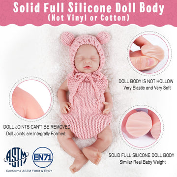 Vollence 18 Inch Eye Closed Full Silicone Baby Doll,Not Vinyl Dolls,Sleeping Lifelike Reborn Baby Doll,Realistic Newborn Real Baby Doll - Girl