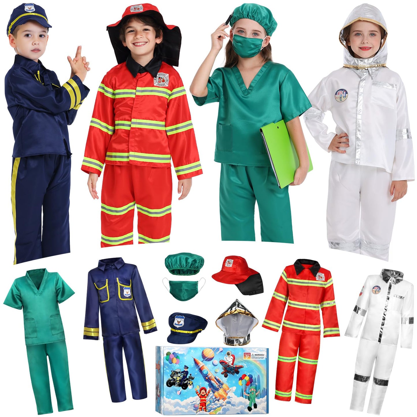 Toddler Dress Up Clothes Boys Dress Up Costumes For Play Kids Dress Up Costumes Firefighter, Police, Astronaut, Doctor Role Play Toddler Toys Christmas Birthday Gift For Girls Age 3-6 Years