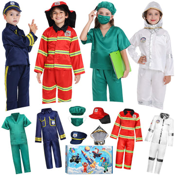Toddler Dress Up Clothes Boys Dress Up Costumes For Play Kids Dress Up Costumes Firefighter, Police, Astronaut, Doctor Role Play Toddler Toys Christmas Birthday Gift For Girls Age 3-6 Years