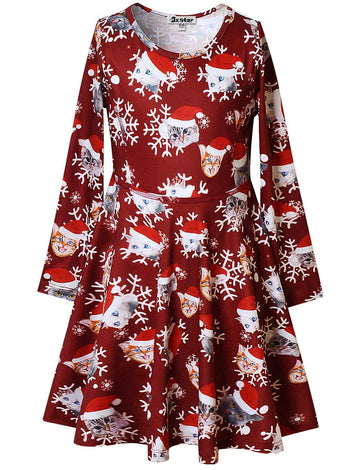 Big Girls Cat Dresses Kids Christmas Costume Gifts 12 13 Burgundy
