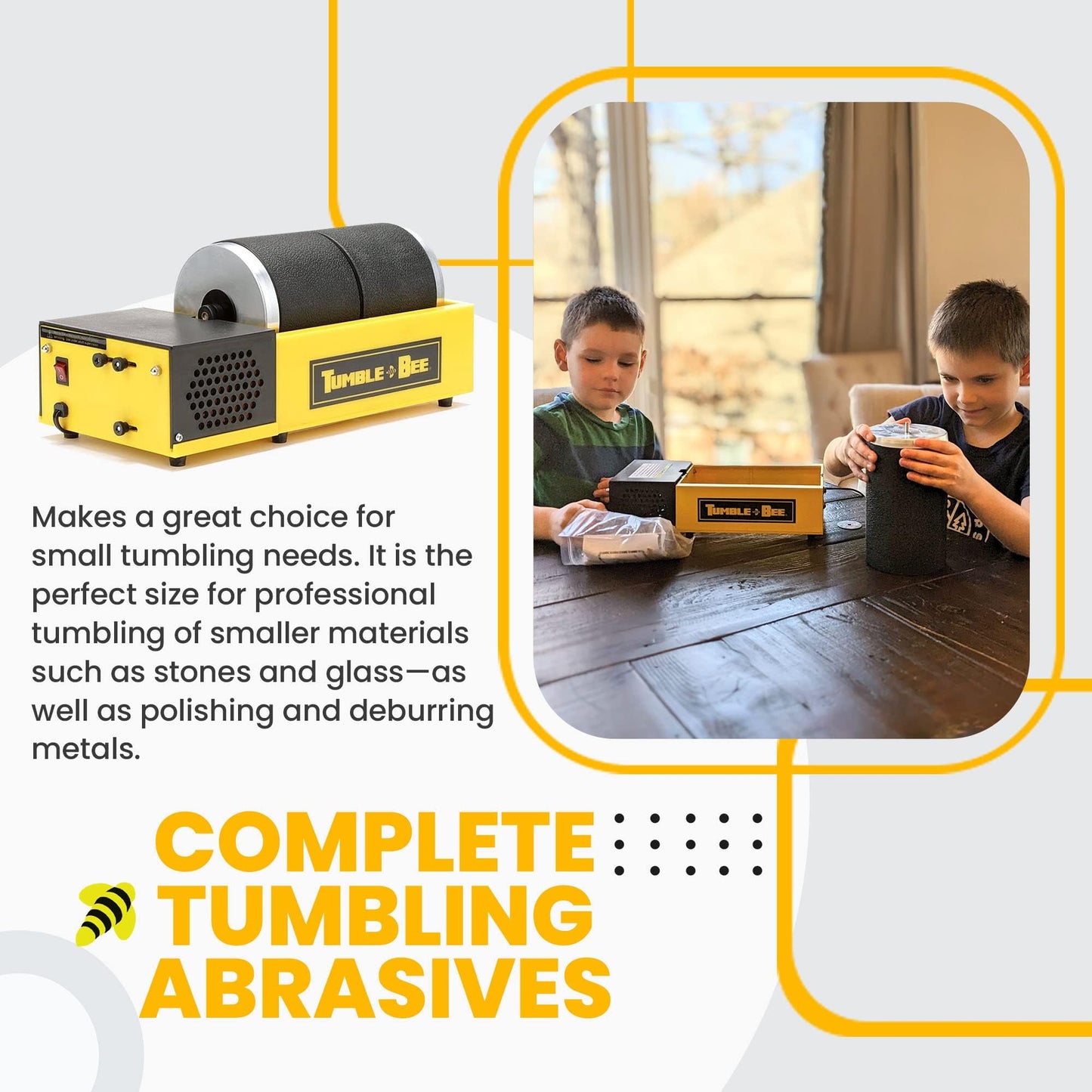 Tumble-Bee Rock Tumbler - Rotary Tumbler for Polishing Stones  Rocks  Glass and Metals - Professional Rock Tumbler for mature-themed & Kids - Rock Polisher Tumbler - Model TB-22  2X2LB Barrel