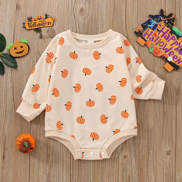 Fybitbo Halloween Baby Girl Boy Clothes Pumpkin Romper Sweatshirt Onesie Long Sleeve Bodysuit Top Fall Winter Outfit (Cute Pumpkin Onesie,6-12 Months)