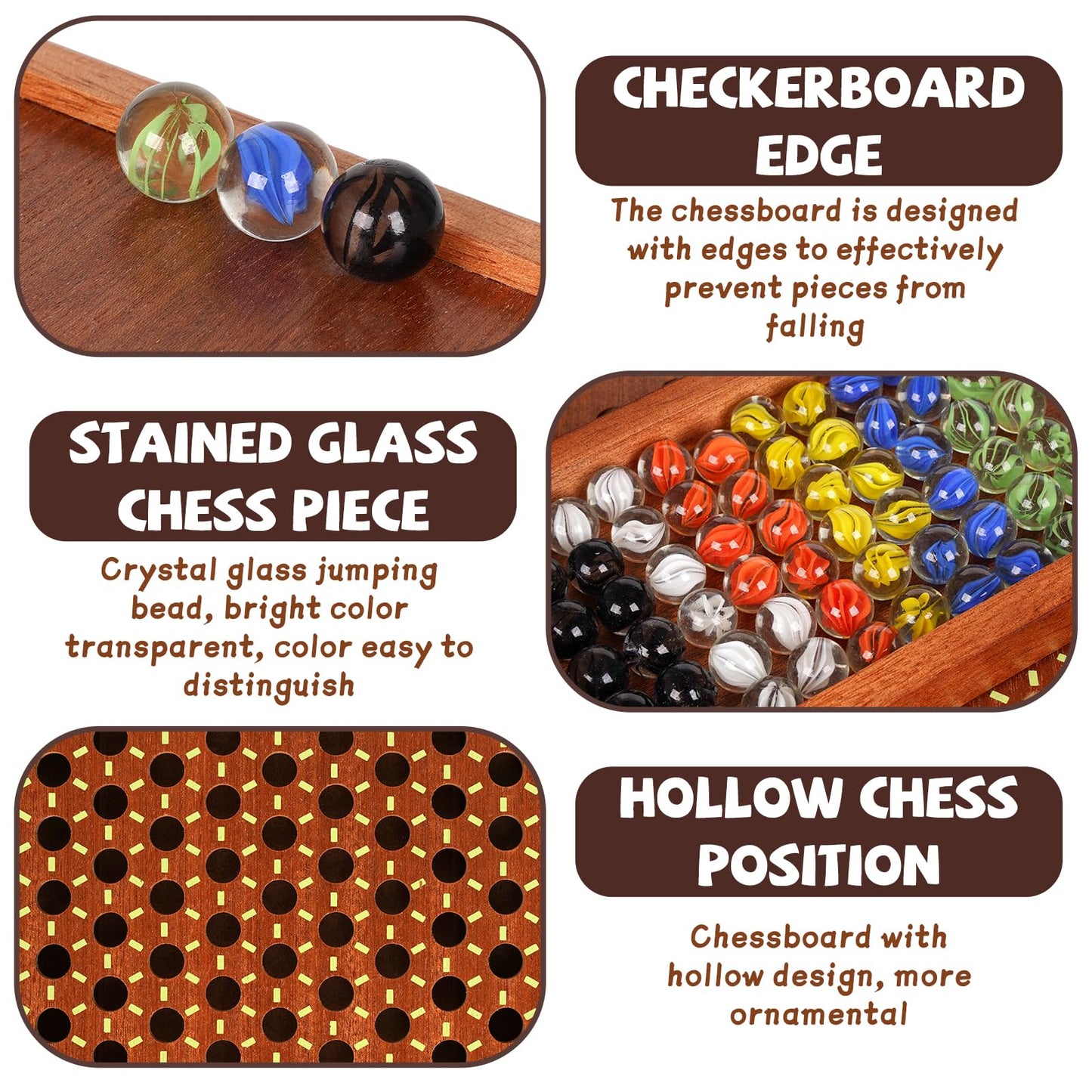 Luxurious Large 15-Inch Chinese Checkers Set - Premium Wooden Board Game For Adults And Kids With 72 Vibrant Glass Marbles, Dual