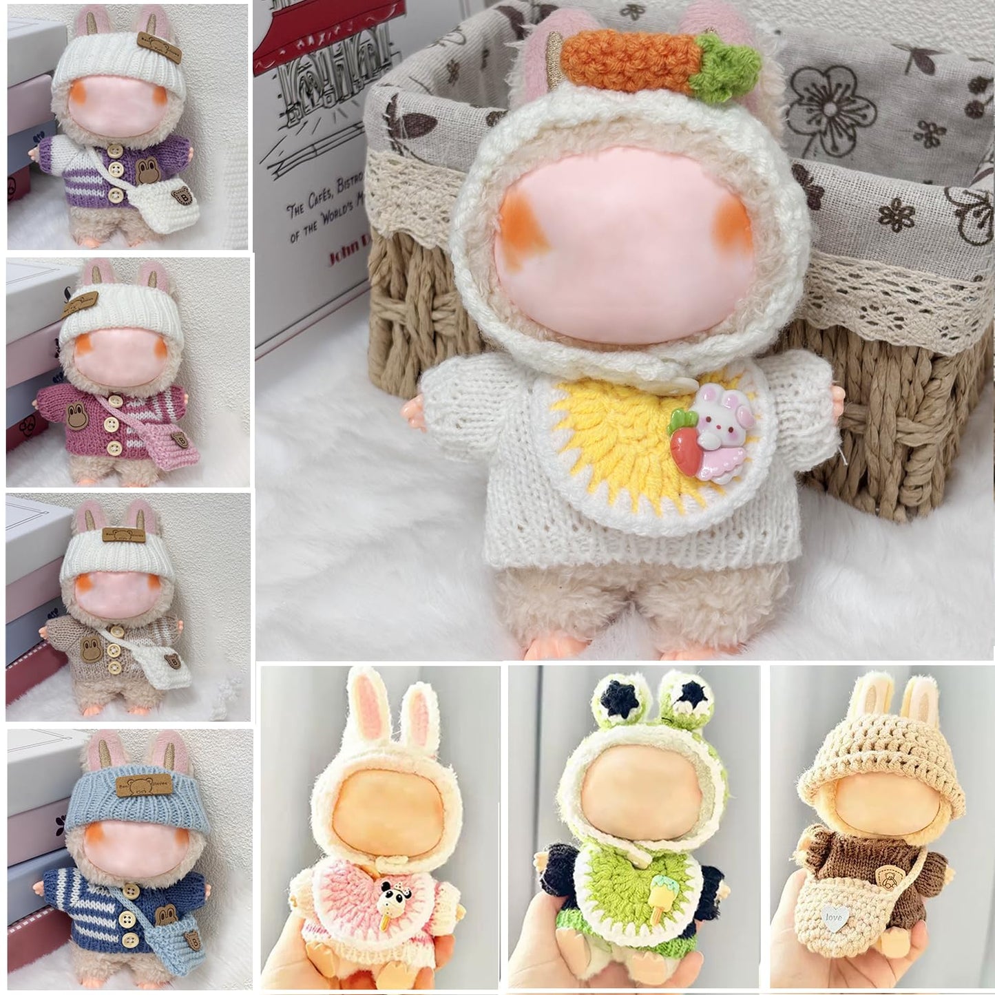 Clothes For Labubu 17Cm Labubu Accessories Crochet 3 Piece Set Outfits For Labubu(Carrot)