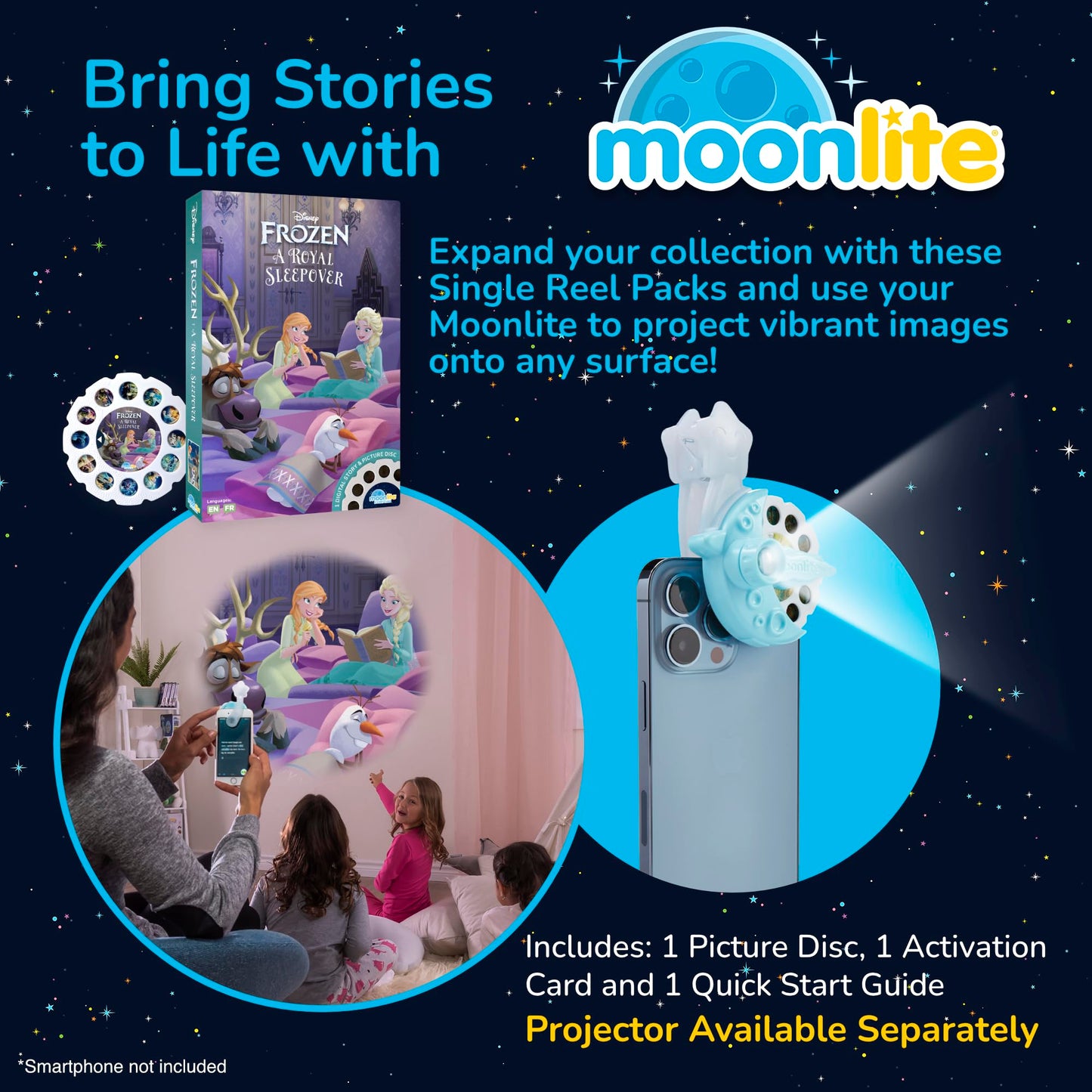 Moonlite Storybook Reels For Flashlight Projector, Kids Toddler | Frozen Royal Sleepover | Single Reel Pack Story For 12 Months