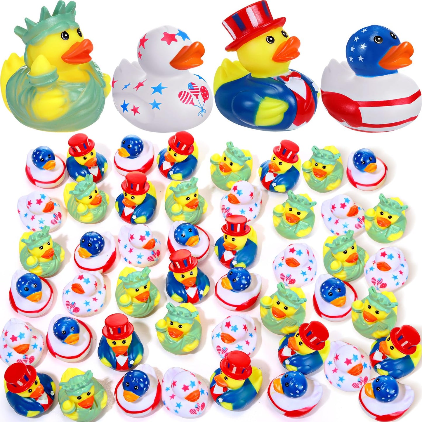 Jerify 24 Pcs 2 Inch Patriotic Rubber Ducks Summer Small Shower Float Rubber Ducks Star Ducky for Bath Birthday Gifts Baby Showers Beach Pool 4th of July Independence Day (Stylish)