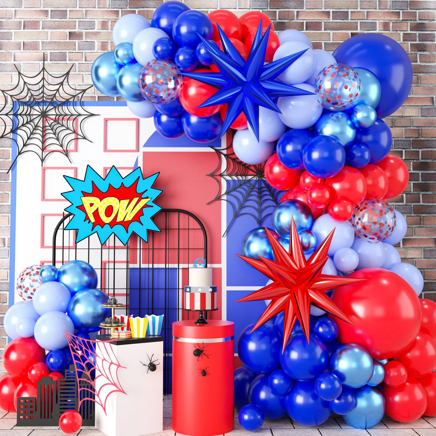 Biapian Red And Blue Balloon Garland Arch Kit, 111 Pcs Red Blue Confetti Balloons Baby Blue Metallic Blue Latex Balloons Foil St