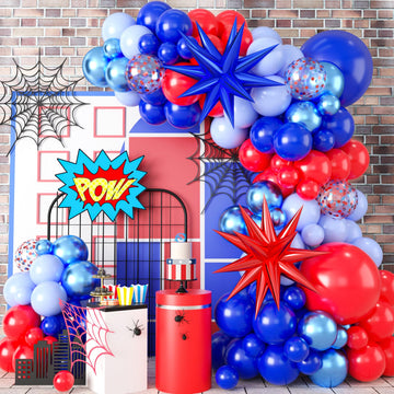 Biapian Red And Blue Balloon Garland Arch Kit, 111 Pcs Red Blue Confetti Balloons Baby Blue Metallic Blue Latex Balloons Foil St