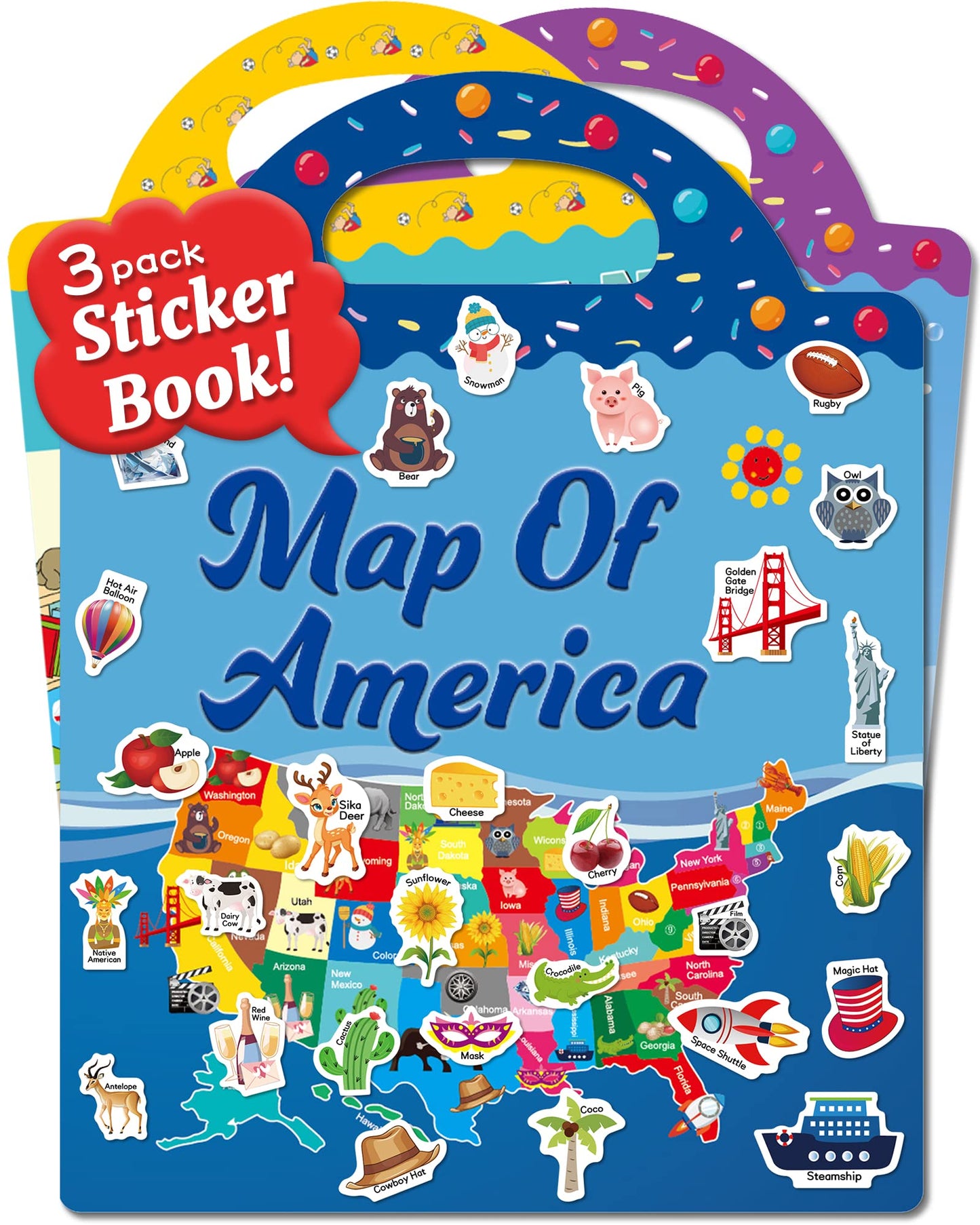 Benresive Reusable Sticker Books For Kids 2-4, Sticker Books For Toddlers 1-3, Toddler Sticker Book Age 2-4, Toddler Travel Toys Activities Crafts Gifts - America Map, Fairy, My House
