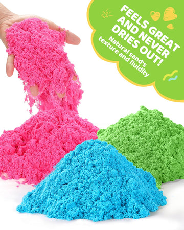 Sikmcle Play Sand With Sensory Bin Toy For Kids, 8 Lb Of 7 Colored Bulk Magic Sand With Sandbox For Toddlers, Sensory Sand Kit F