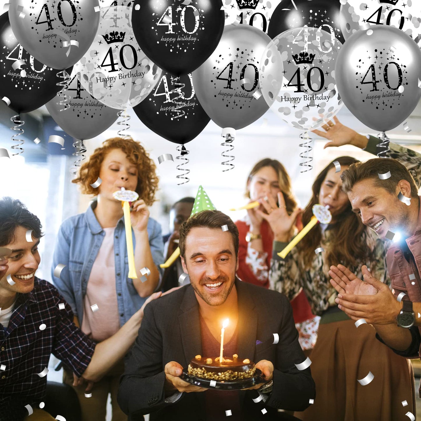 40Th Birthday Balloons Decorations 15Pcs Black Silver Happy 40Th Birthday Party Latex Confetti Balloons For Men Women 40Th Anniversary Happy Birthday Party Decor Supplies 12 Inches