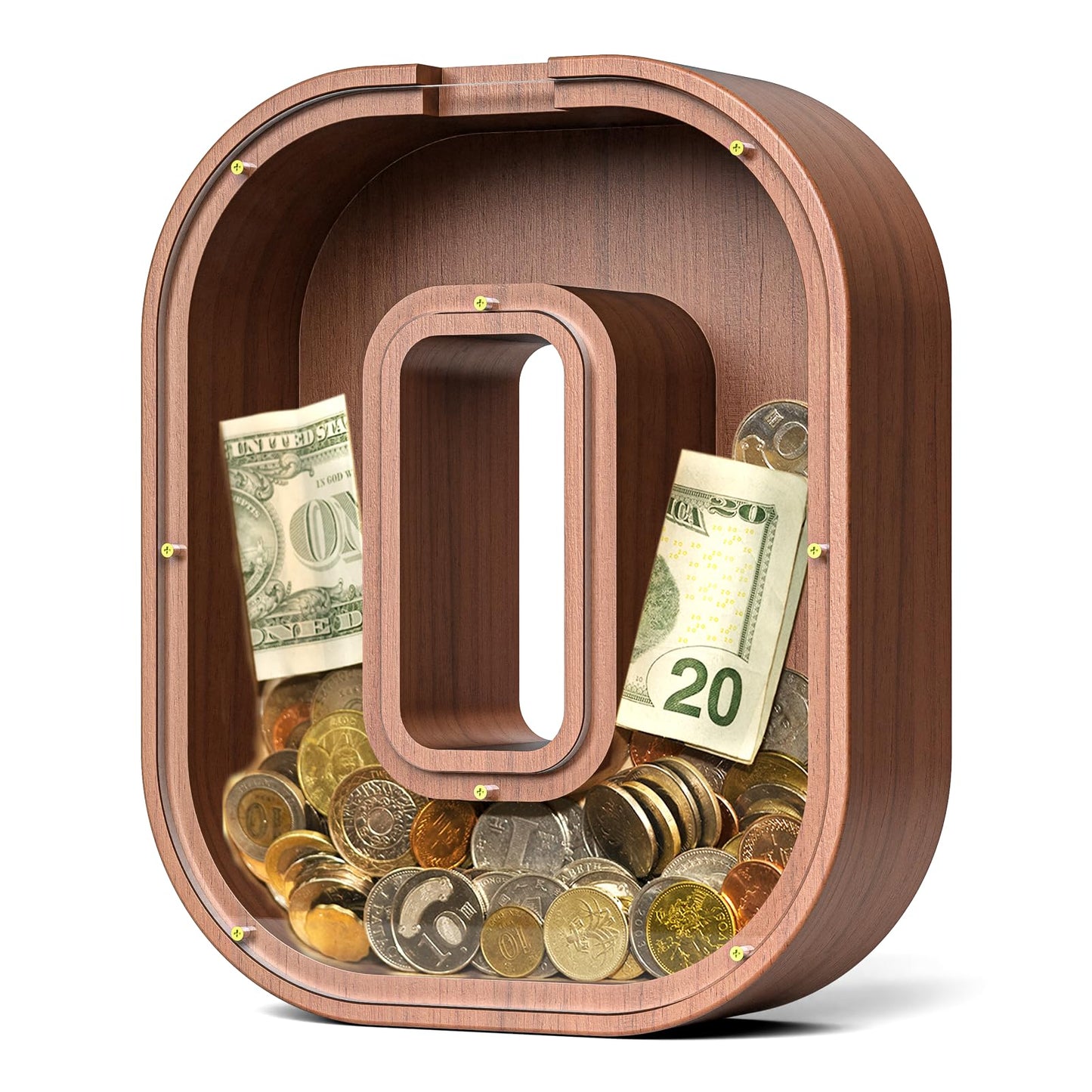 Summidate Wooden Letter Piggy Bank  Extra Thick Large Capacity Piggy Bank for Kids Boys Girls Toddler  Alphabet O Money Bank| Coin Box Birthday  Christmas  Festival