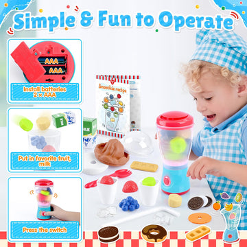 Play Smoothie Maker Toy Blender Set - 27 Pcs Pretend Play Kitchen Appliance For Kids With Realistic Action, Light And Sound, Pla