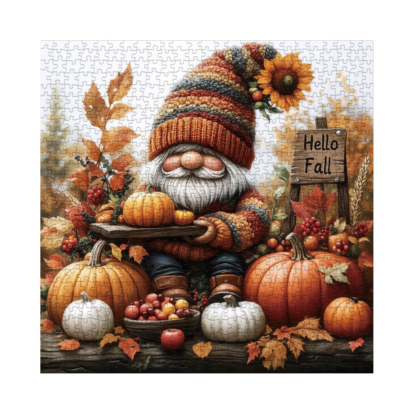 Thanksgiving Fall Gnome Puzzles for Adults 1000 Pieces, Autumn Pumpkin Jigsaw Puzzles, Cozy Harvest Art Puzzles