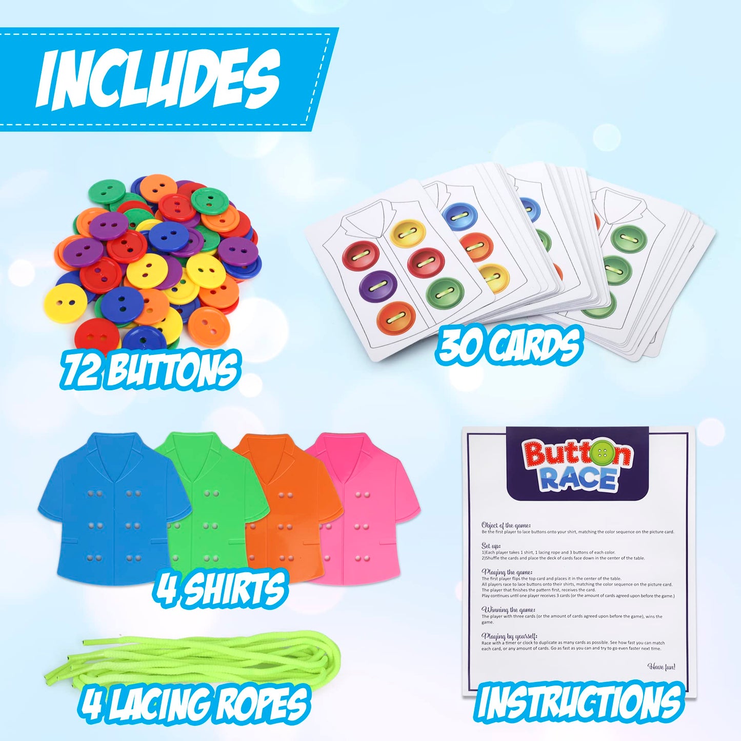 Point Games Lacing Cards Sequence Game - Educational Fine Motor Toy, Small, Plastic, Multi-Color for Kids Ages 4+