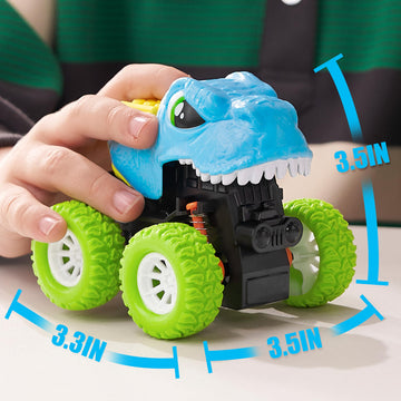 lalalark Monster Truck Toys for 3 4 5 Year Old Boys - 3 Pack Dinosaur Toys with Friction Power 360 Rotating Push and Go Cars - B