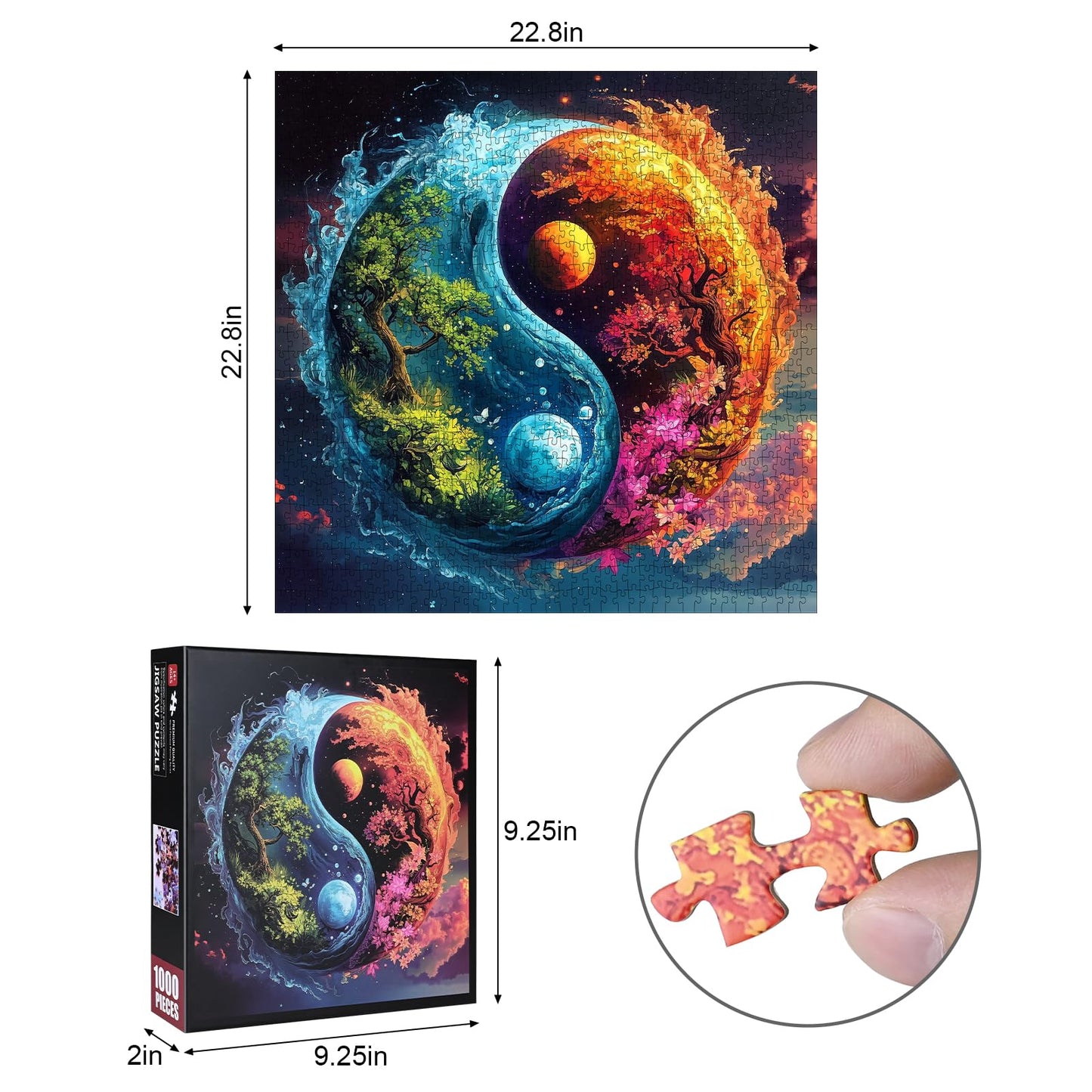 1000pcs Yin Yang Ice Fire Theme Paper Puzzle - Yin Yang Bagua in Chinese Culture  Large Puzzle Toy mature-themed Game Gift - Family Interactive Game Puzzle DIY Home Decoration Brain Challenge Gift